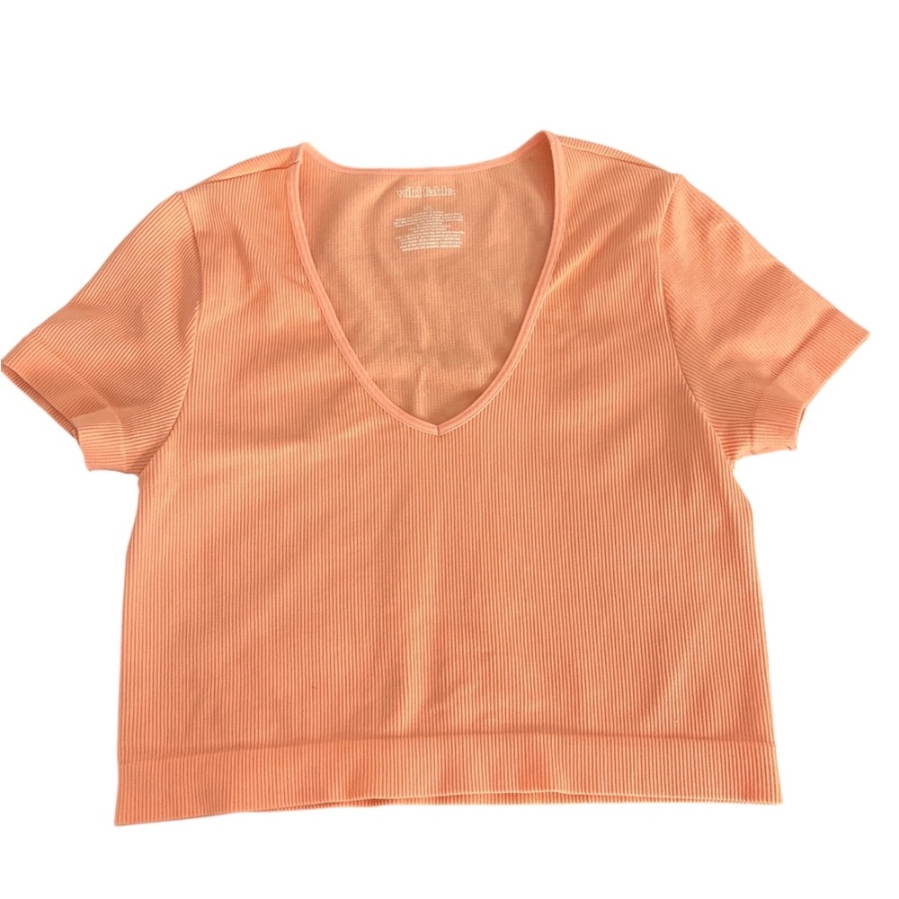 Wild Fable Coral V-Neck Short Sleeve Crop Top